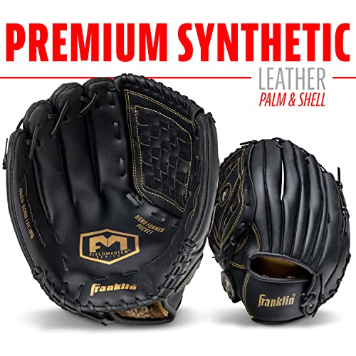 Franklin Sports Field Master Baseball + Softball Glove - Field Master Adult + Youth Baseball + Softball Mitt - Men's + Women's Gloves - color: Black/Gold, style: 14" - Basket Web
