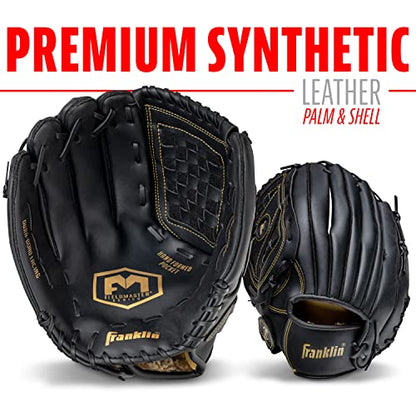 Franklin Sports Field Master Baseball + Softball Glove - Field Master Adult + Youth Baseball + Softball Mitt - Men's + Women's Gloves - color: Black/Gold, style: 14" - Basket Web