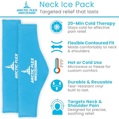 Arctic Flex Neck Ice Pack - Cold Compress Shoulder Therapy Wrap - Cool Reusable Medical Freezer Gel Pad for Swelling, Injuries, Headache, Cooler (Large (1 Pack)) - size: Large