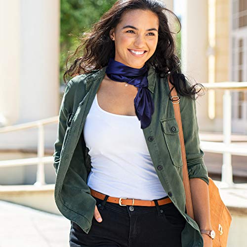 Syhood 4 Pcs 35 Inch Head Satin Large Bandana Satin Scarves Head Scarf for Women's Hair Square Scarf - color: Navy Blue, Wine Red, Skin Pink, Blue