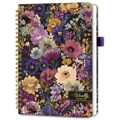 Taja Undated Weekly Planner, Weekly To Do List Notebook with Goal & Habit Tracker Organizer, A5 Weekly Planner Notebook with Spiral Binding, 6.1" x 8.2" - Midnight Bloom - color: s.Midnight Bloom