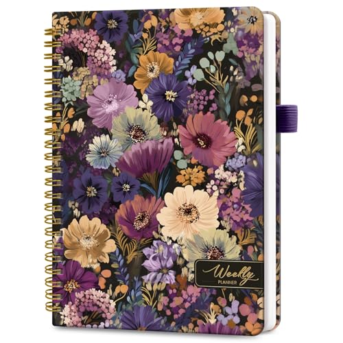 Taja Undated Weekly Planner, Weekly To Do List Notebook with Goal & Habit Tracker Organizer, A5 Weekly Planner Notebook with Spiral Binding, 6.1" x 8.2" - Midnight Bloom - color: s.Midnight Bloom