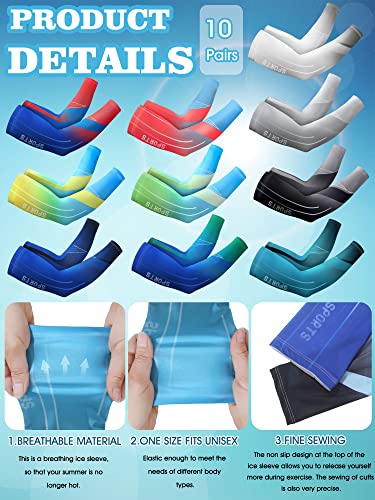 Tisancy 10 Pairs Sun Protection UV Arm Sleeves Cooling Anti Slip Compression Sleeves Sports Polyester Cycling Covers - size: Large, style: Fresh Style