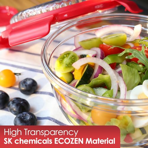 WHALEHOUSE Clear Eco-friendly SK chemicals ECOZEN Salad Container, 33OZ Portable Plastic Salad Bowls with Lid & Snack Tray, Leak-Proof Dressing Container, Reusable Fork, Lunch Box for Meal Prep (Red) - color: Red