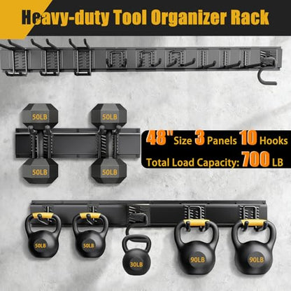 KOFANI Heavy Duty Garage Wall Organizer with 700LB Capacity, 48Inch Garage Tool Organizer Wall Mount and Garden Tool Organizer with Adjustable Tool Rack for Garage Shed Yard Storage