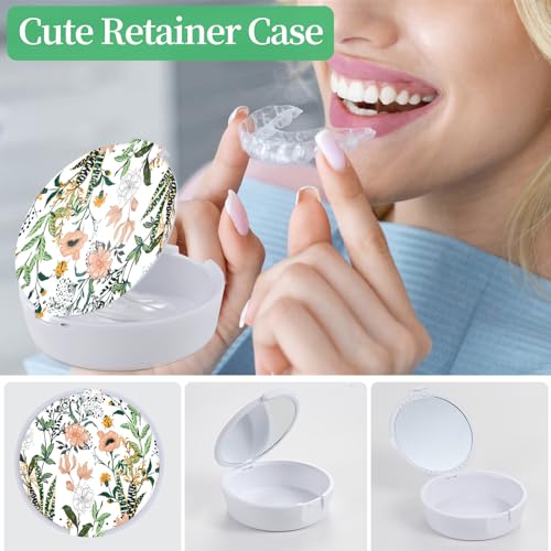 Retainer Case, Denture & Orthodontic Aligner Case With Mirror & Ventilation, White Flower - color: White Flower