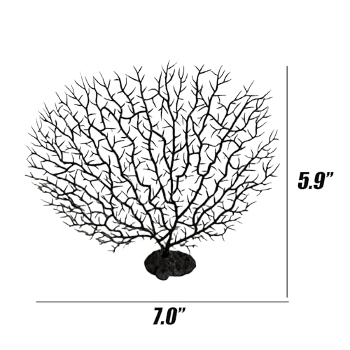 Tfwadmx Large Artificial Coral Plant Sea Fan Decor Black Fish Tank Decoration Aquarium Landscape 2 Pcs 5.9inch to 7inch
