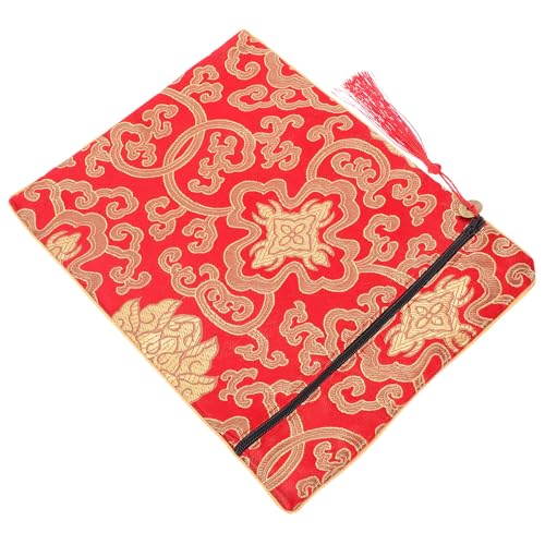 Hemobllo Red Silk Scripture Storage Bag for Buddhist Scriptures and Documents Spacious Interior with Cloth Material Serene Buddhist Atmosphere for Organizing and Religious Books