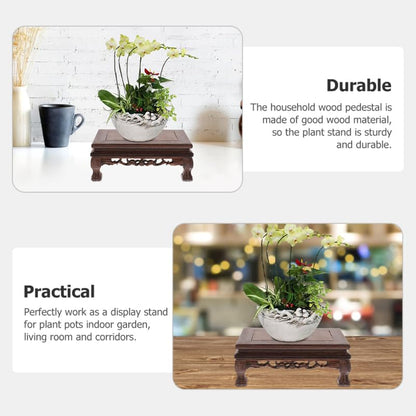 Healifty Rectangle Wooden Display Stand Riser, Rosewood Pedestal Base for Vase Plant Buddha Statue - Carved Chinese Table Decor for Fish Tank Aquarium