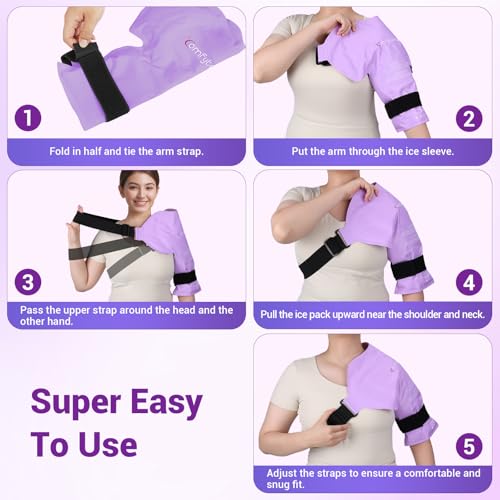 Comfytemp 숄더 아이스 팩 랩 로테이터 커프 테라피 (라지/XL) | FSA 적격 HSA, 부상을 위한 젤 아이스 팩 재사용 가능, 통증 완화, 회복을 위한 핫 콜드 압축 어깨 브레이스, 퍼플 - color: 퍼플., size: 대형