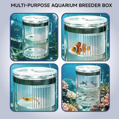 Floating Breeder Box for Fish Tank, Acrylic Baby Aquarium Isolation Box Hatchery Incubator Tank with Suction Cups for Guppy, Betta, Clownfish, Baby Fish, Shrimp & Injured Fish (M) - size: M