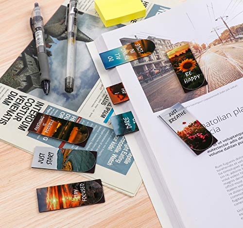 Magnetic Bookmarks, 46PCS Inspirational Slogan Nature Scenery Pattern Bookmarks, Encourage Yourself Bookmarks Bulk for Book Lovers, Women, Man, Kids, Students, Teachers, School Students