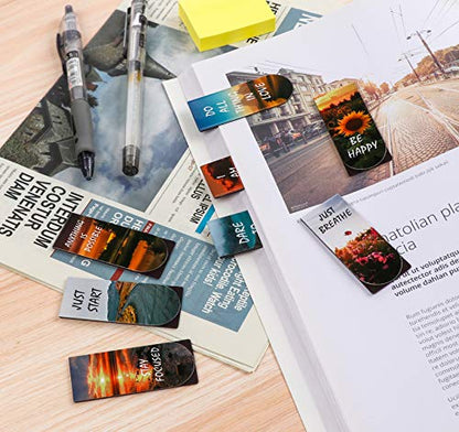 Magnetic Bookmarks, 46PCS Inspirational Slogan Nature Scenery Pattern Bookmarks, Encourage Yourself Bookmarks Bulk for Book Lovers, Women, Man, Kids, Students, Teachers, School Students