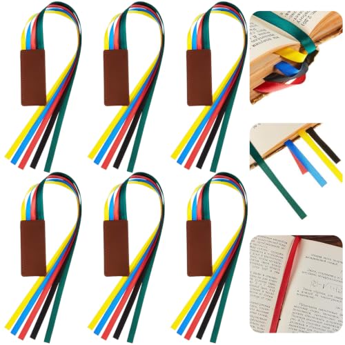 Zonon 6 Pieces Bible Ribbon Bookmark Multi Ribbon Page Marker Artificial Leather Bookmark for Books(Bright Color) - color: Bright Color