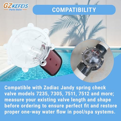 7056 Check Valve Cover with Flapper Assembly Kit Compatible with Zodiac Jandy Spring Check Valve Replacement, 2 Pack, Fits 7235 7236 7305 7511 7512 Models, Clear Lid Spring Pin O-Ring Included
