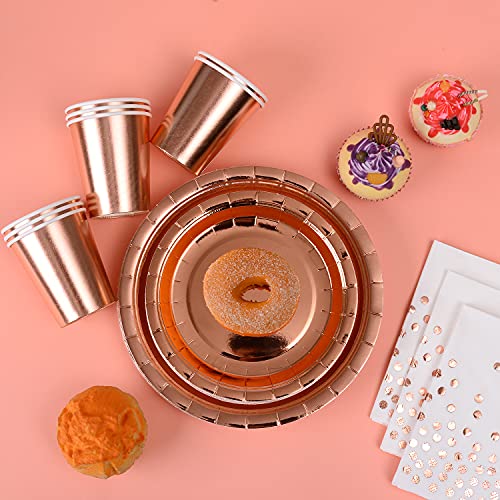 200 Pieces Solid Rose Gold Party Supplies - Rose Gold Paper Plates & Napkins Cups Silverware Serves 25 Sets for Wedding Bridal Shower Engagement Birthday Parties (Rose gold) - color: Rose Gold