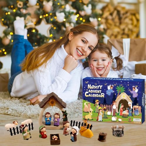 Nativity Advent Calendar 2026-24 Days of Nativity Scene Christmas Countdown Calendar Christian Religious Gifts for Kids Adult Women Men - color: Light Green