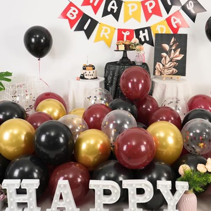 Paready Red Black Gold Balloons, 60 Pcs Party Balloons for Casino New Year - color: Red Black