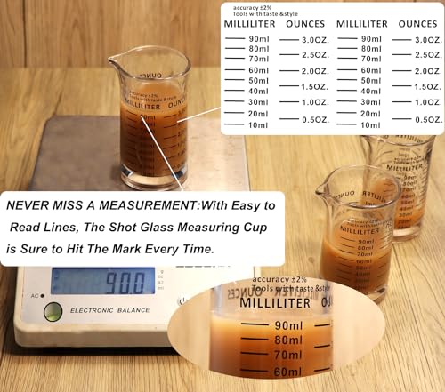 Ackers 3oz/90ml Glass Measuring Cup – Shot Glass with Double Scale-Ounce,Ml Markings for Kitchen & Bar(Black Line) - color: Black(Single)