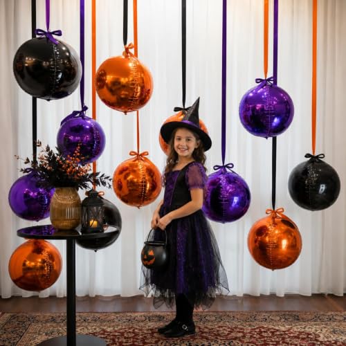 Togvu Halloween Round Foil Balloons, 9PCS 22Inch Orange Black Purple 4D - color: Black Orange Purple