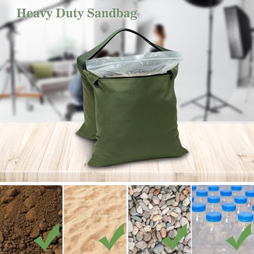 4 Packs Green Sandbag Weight Bags for Light Photography Video Equipment | Heavy Duty Saddlebags for Backdrop Stand, Photo Tripod, Canopy, Pop up Tent, Umbrella Base, Fishing Chair, Picnic Table - color: Green
