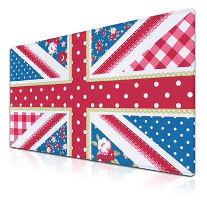 Union Jack Gaming XXL Mouse Pads British Flag Mouse Pad Shabby Chic Floral Style Mousepads Non-Slip Rubber Base Waterproof with Stitched Edges, 35.4" X 15.7" for Work/Game/Office/Home - color: British Flag