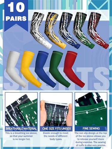 Tisancy 10 Pairs Sun Protection UV Arm Sleeves Cooling Anti Slip Compression Sleeves Sports Polyester Cycling Covers - size: Large, style: Stripe Style