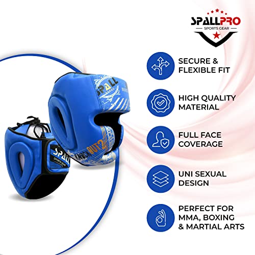 Spall Pro Boxing Headgear, Sparring Helmet for Fighting Sports Karate Boxing Martial Arts MMA and Taekwondo - color: Blue
