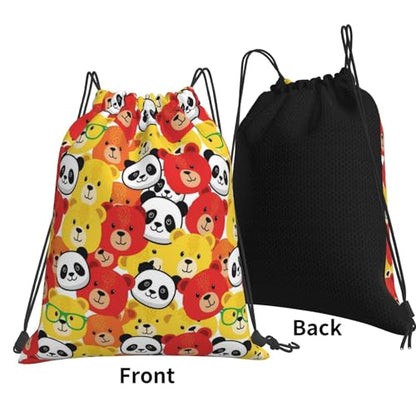 Cinch Sack Drawstring Backpack Cute Panda Bear, Waterproof Sports Bag for Basketball Soccer and Ball Storage - color: Pattern (374)