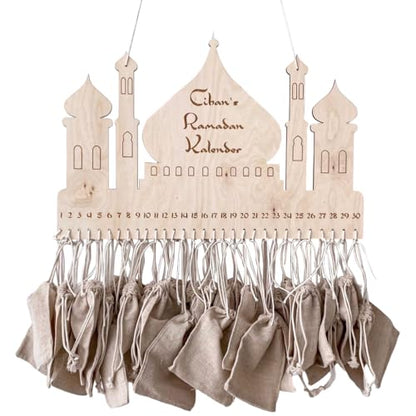 Ramadan Decorations Countdown Calendar, Wooden Advent Calendar with Cloth Pocket Eid Mubarak Decoration, 30 Days Eid Mubaraks Home Ornament, Ramadan Decor Wooden Wall Signs Wall Plaque