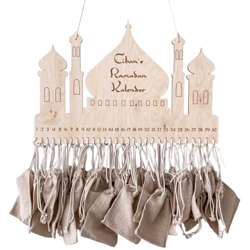Ramadan Decorations Countdown Calendar, Wooden Advent Calendar with Cloth Pocket Eid Mubarak Decoration, 30 Days Eid Mubaraks Home Ornament, Ramadan Decor Wooden Wall Signs Wall Plaque