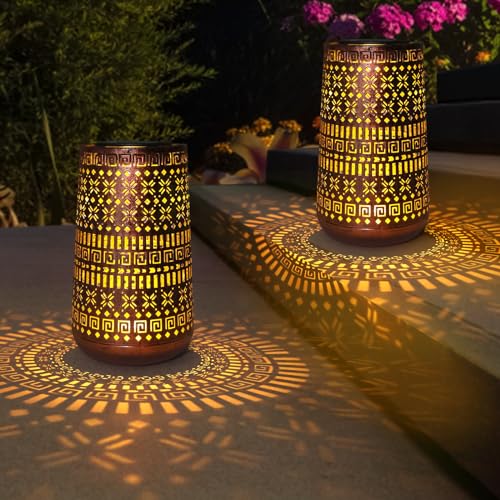 Solar Lantern Outdoor Hanging Lights, Moroccan Metal Hollow-Out Solar Lantern Waterproof LED Decorative Light for Garden Yard Patio Pathway Tabletop Landscape