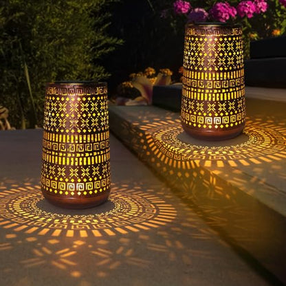 Solar Lantern Outdoor Hanging Lights, Moroccan Metal Hollow-Out Solar Lantern Waterproof LED Decorative Light for Garden Yard Patio Pathway Tabletop Landscape