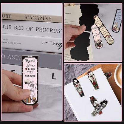 30 Pcs Gothic Skull Magnetic Bookmarks, Coffin-Shaped Horror Book Mark Clips, Spooky Skeleton Magnet Page Markers for Dark Romance Readers Halloween Reading Gifts - style: Coffin Skeleton