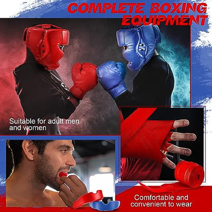 Kanayu 14 Pcs Boxing Gloves and Headgear Set for Beginners Youth 16 Ounce Boxing Gloves Headgear Helmet Hand Wraps Mouth Guards Equipment for Beginners Training Equipment Gifts - color: Red, Blue