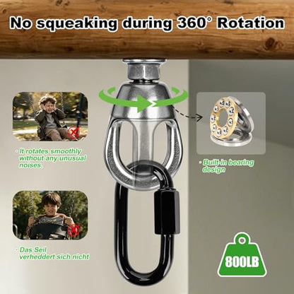 Heavy Duty 800LBS Punching Bag Hanger Swivel Ceiling Hook, 360 Bearing Rotation Stainless Steel Swing Anchor with Quick Release Carabiner, Anti Loose Double Nut Mount for Boxing Hammock Swing