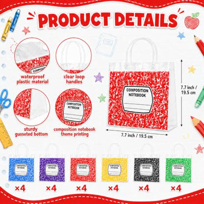 Cinrobiye 24 Pcs Composition Notebook Back to School Gift Bags with Handles, Clear Reusable Student Welcome Goodie Bags for Classroom Prizes, Teacher Gifts, School Party Favors & First Day of School Supplies - color: Colorful2