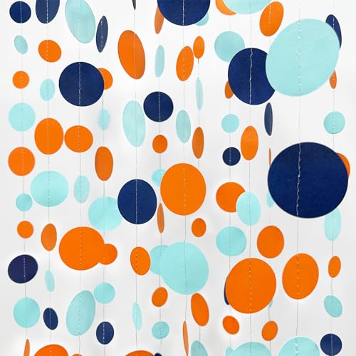 46 Ft Navy Blue Orange and Teal Circle Dots Garland Royal Blue Orange Aqua Polka Dot Hanging Paper Streamer for Birthday Wedding Bridal Shower Outer Space Galaxy Theme Party Decorations Supplies - color: Blue Orange