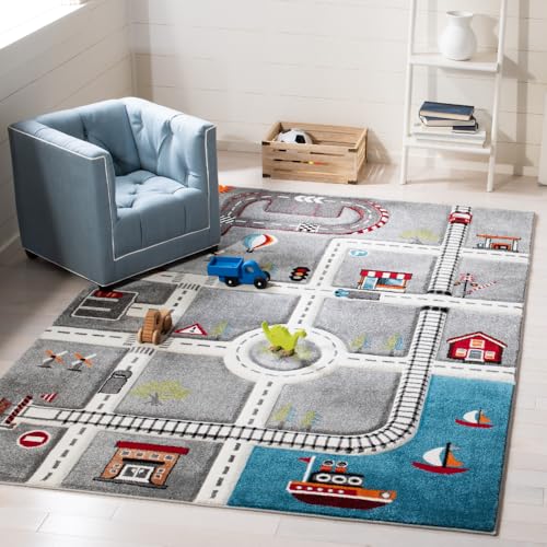 SAFAVIEH Carousel Kids Collection Accent Rug - 4' x 6', Grey & Ivory, Non-Shedding & Easy Care, Ideal for High Traffic Areas for Boys & Girls in Playroom, Nursery, Bedroom (CRK192F) - color: Grey/Ivory, size: 4' x 6' (Rectangular)