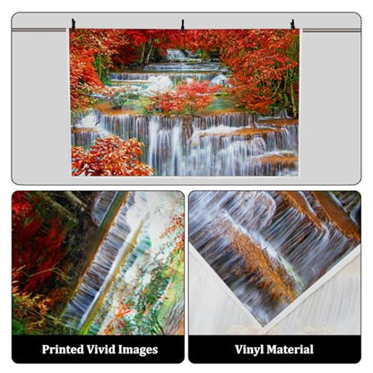 AOFOTO 7x5ft Falls Backdrop Cascades Photography Background Waterfall Nature Landscape Travel Adult Man Artistic Portrait Autumn Red Leaves Scenic Photo Shoot Studio Props Video Drop Wallpaper Drape - size: 7x5ft