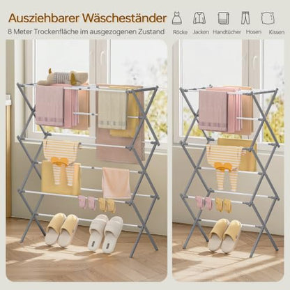 KINGBOARD Clothes Drying Rack, Collapsible Drying Rack Clothing with 11 Poles, 3-Tier Laundry Drying Rack, Small Clothes Drying Rack Foldable for Baby Clothes, 25lb Capacity, White & Grey - color: White&grey