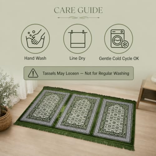 Modefa Muslim Prayer Rug Wide Multi Person Velvet Floral Carpet (Green) - color: Green