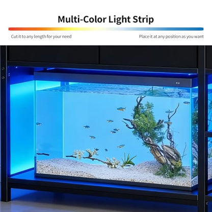 Garvee 55-75 Gallon Aquarium Stand, Heavy Duty Fish Tank Stand with Drawers & Shelves, LED Light, 1000lbs Capacity, Fish & Reptile Tanks Stand with Power Outlet & USB