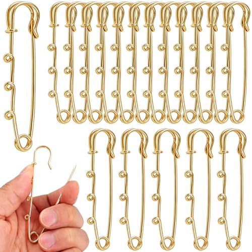 Pale Gold Large Safety Pins 3 inch Brooch Charm Holder with 3 Holes- 30 PCS Heavy Duty Safety Pins for Clothes, Blankets, Jewelry, Skirts, Crafts, Decorative - color: Pale Gold-3 Inch-30pcs-3 Loops