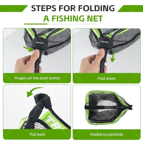AluFloat X1 Fishing Net with Handle (Fish Net) - Floating Foldable Rubber-Coated Deep Mesh Landing Net for Bass & Fly Fishing - Fishing Gear, Kayak Accessories, Fishing Accessories - color: Neon green