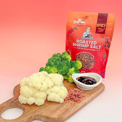 GrandpaKong Roasted Shrimp Salt (SPICY) – Crispy Chili Shrimp Salt Seasoning, Extra Crunchy Umami Heat, Real Shrimp, Khmer Craft Recipe, All-Purpose Dipping Fruits or Topping for Noodles, Rice, Seafood & Snacks – 8 oz Bag (SPICY)