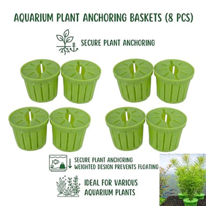 8pcs Aquarium Plant Holder Set, Fish Tank Plant Holders, Aquarium Planter for Fish Tank Planting, Aquatic Decoration for Aquariums, Fish Tanks, Green