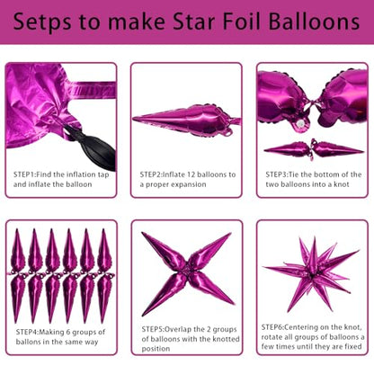 Hot Pink Star Balloons 60Pcs Spike Balloons for Balloon Arch Explosion Mylar Ballons Large Foil Baloons Prom Balloons for Wedding Anniversary Galentine's New Year Bachelorette Birthday Party Supplies - color: Hot Pink