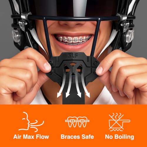 SLEEFS X Black Football Mouth Guard - Lip/Mouthguard with Helmet Strap - Lip/Teeth Protector Mouthpiece - Moldable - for Youth/Adults, Men & Women Mouth Guard, Maximum Air Flow, Lacrosse, All Sports - color: Black