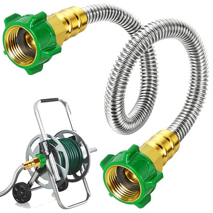 Female to Female Short Garden Hose Adapter 2FT,Hose Reel Connecting Hose | Stainless Steel Leader Hose Connector for Hose Reel,Flexible,Kink-Free & No Leak Outdoor Water Pipe Extension Adapter - size: 2FT